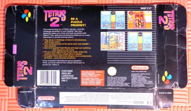Tetris 2 BOX Console Super NES Nintendo SNES Videogames Videogame PAL GPS GIG 2