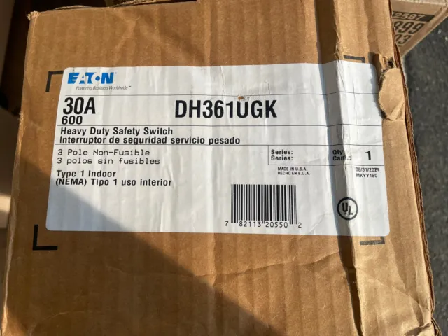 Eaton Cutler Hammer DH361UGK Heavy Duty Safety Switch 600V 3 Pole 30 Amp