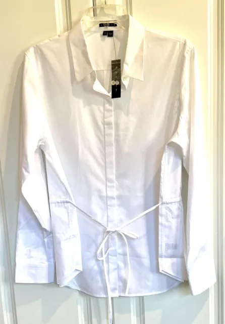 NWT Theory size Large Hanise white cotton drawstring waist long sleeve top $235