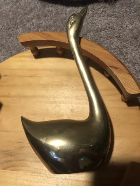 Vintage Solid Brass Swan - Mid Century Swan Figure 8 inches tall