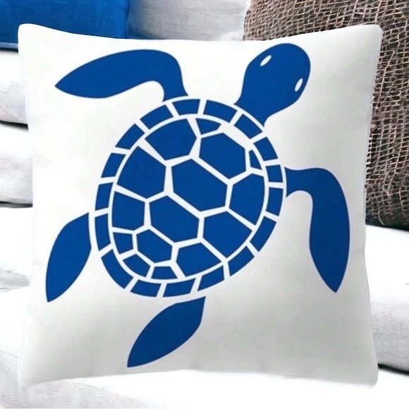 Funda de almohada costera tortuga marina náutica playa 17,7 in cuadrado azul blanco