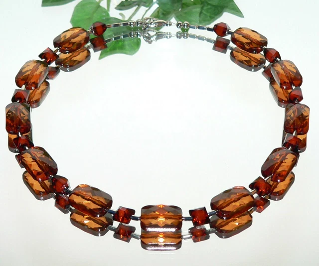 Halskette  Collier Acryl Rechtecke facettierte  kissenperlen Topas + 437d