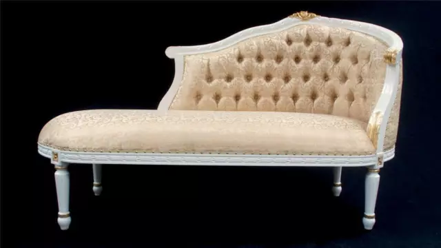 Ornate French L'Amour Chaise Longue Sofa White & Gold Lounge Bedroom Hall Seat