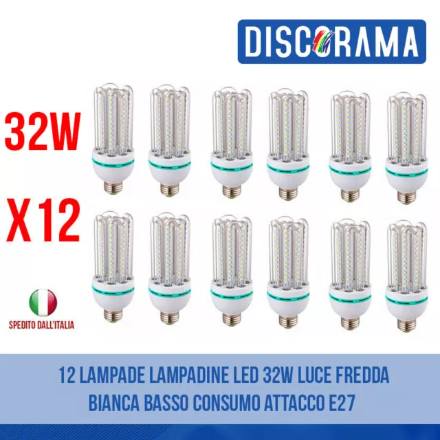 12 Lampade Lampadine Led 32W Luce Fredda Bianca Basso Consumo Attacco E27