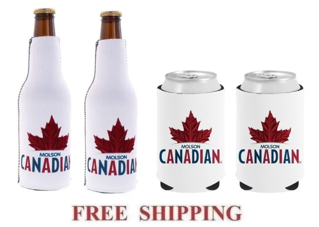 Molson Canadian 2 Beer Bottle Koozie + 2 Can Huggie Coolie Coozie Cooler Set New