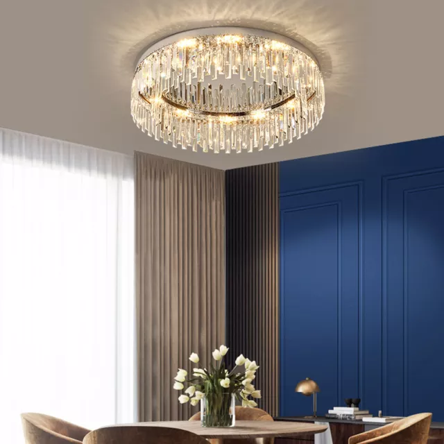 Modern Flush Mount Crystal Chandelier LED Ceiling Light Pendant Lamp Fixture 40w