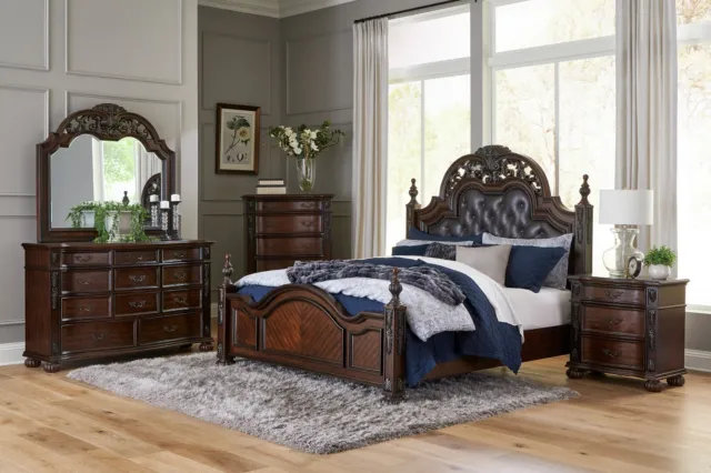 Formal 6pc Traditional Bedroom Set Queen Bed Nightstand Dresser Mirror Chest Set