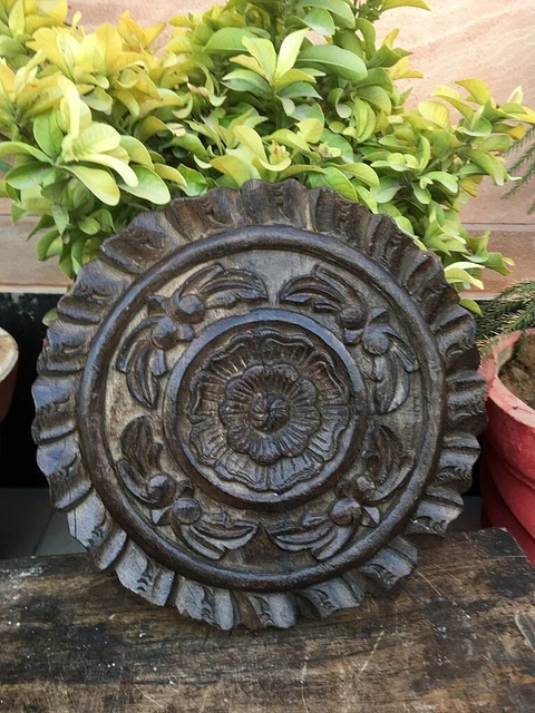 1800's Antique Wood Hand Carved Rare Floral Door Wall Panel