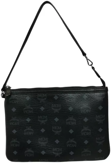 MCM L86416 Womens Black Visetos Shoulder Bag Size 11.5x8.5x1 in