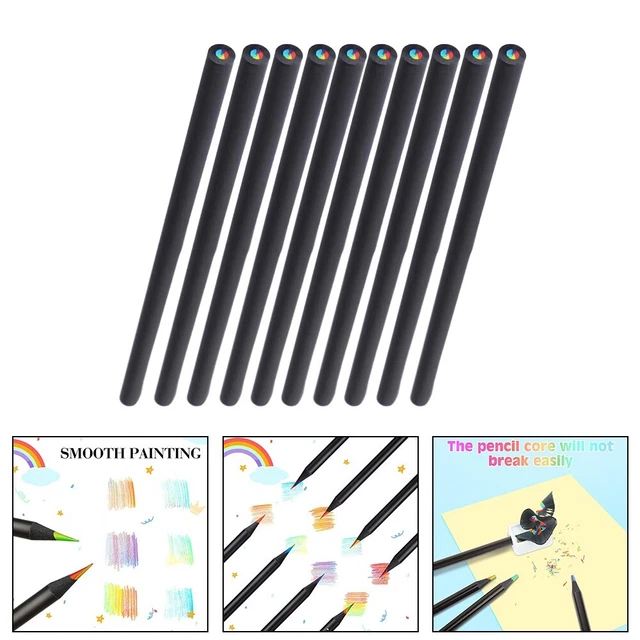 Zepitniy 24 Pièces Crayons De Couleur Arc-en-Ciel 7 En 1 En Bois Noir Multicolores Pour Enfants Dessin D'art Croquis Coloriage