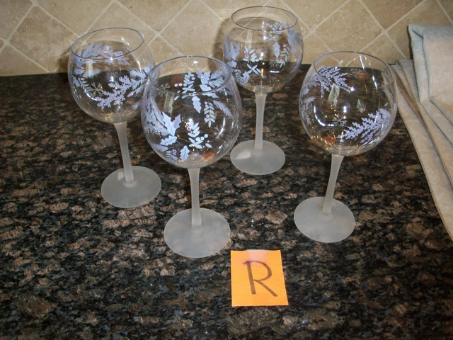 Pfaltzgraff Winter Frost 4 Water Wine Goblet Etched Hand painted Frosted Stem