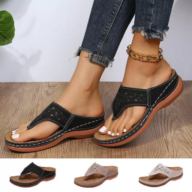 Women Orthopedic Sandals Casual Flat Flip Flops Womens Summer Low Wedge Shoes