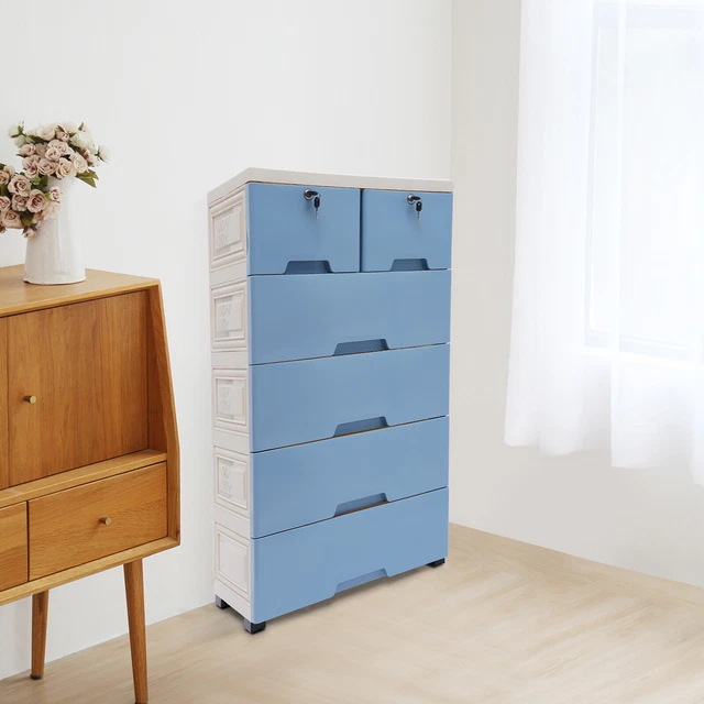 6 Drawers Plastic Clothes Storage Cabinet w/Lock Dresser Organizer 4 Wheels NEW