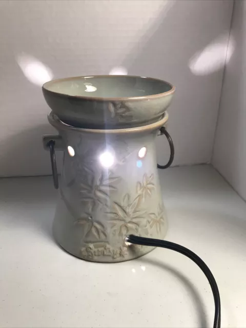 Scentsy Light Green Ceramic Ethnic Electric Bamboo Tali Wax Warmer Full Size 6"