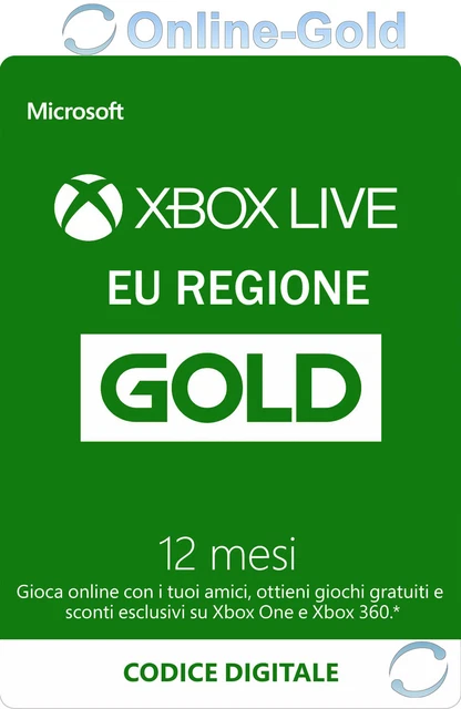 Abbonamento Xbox Live Gold di 12 mesi Codice Microsoft Xbox One 360 chiave - IT