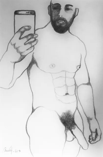 Dessin fusain homme nu painting nude gay art man drawing