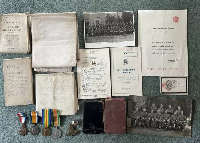 1914 Star and Bar Group of Medals + Original detailed Diaries, Documents, etc