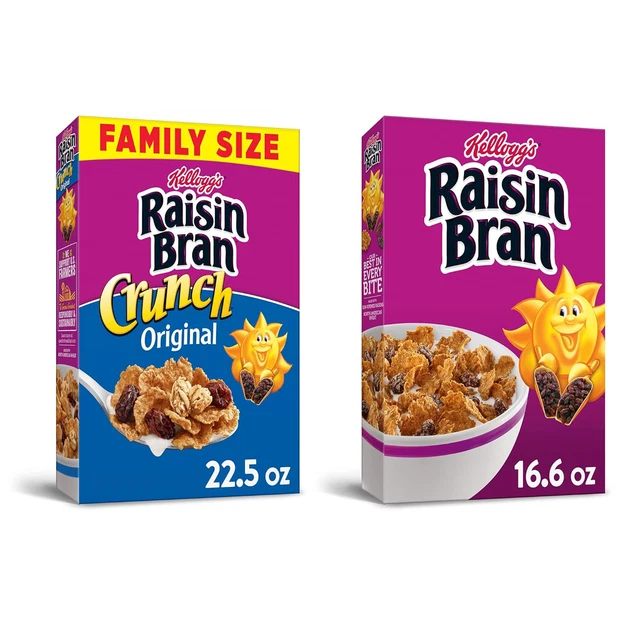 KELLOGGS RAISIN BRAN Breakfast Cereal, Original & Crunch Variety Pack ...