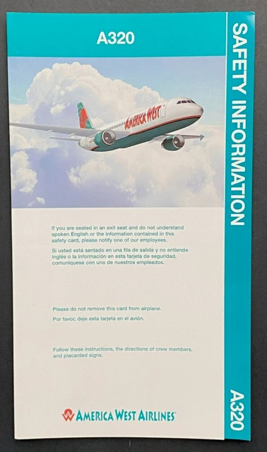 America West Airlines Airbus A320 Safety Card - 03/02