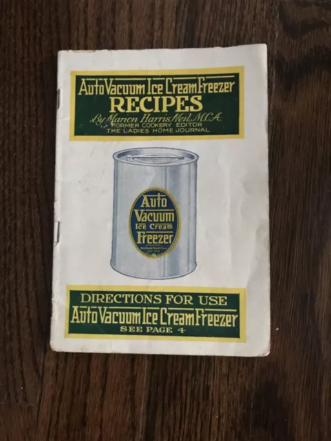 Vintage Original Auto Vacuum Ice Cream Freezer Recipes Cookbook Manual New York