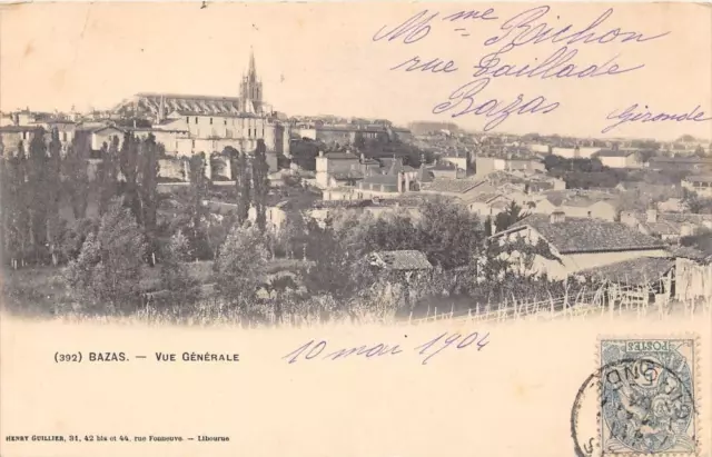 CPA 33 BAZAS VUE GENERALE  (dos non divisé)