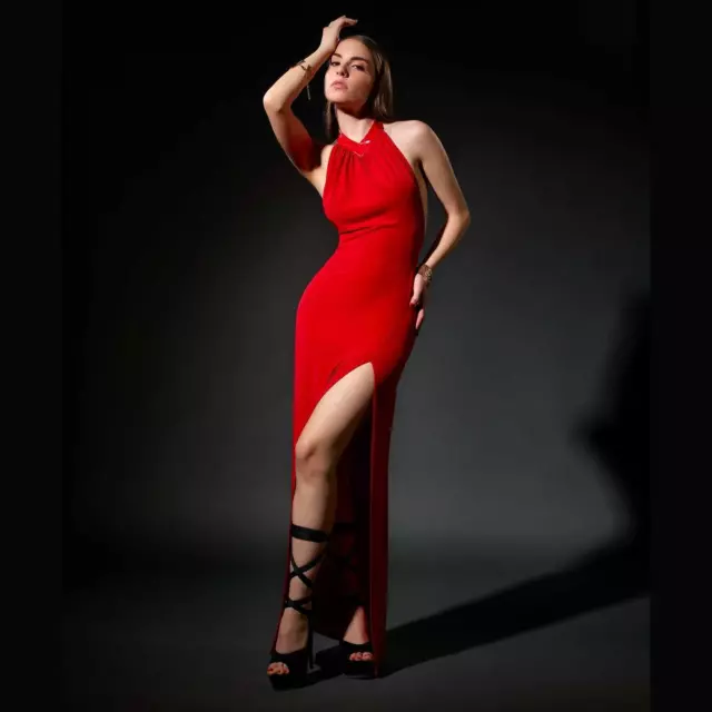 Patrice CATANZARO Mina langes Kleid aus Lycra Rot Clubwear Dress Sexy Abendkleid