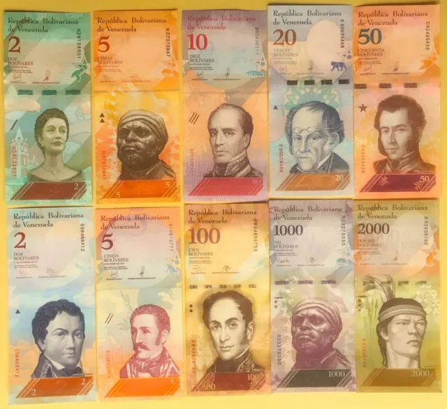 Banknoten Geldscheine, Venezuela, 10 Stück, meist unzirkuliert, Konvolut