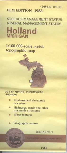 USGS BLM edition topographic map Michigan HOLLAND 1983 RACINE NE/4 mineral 100K