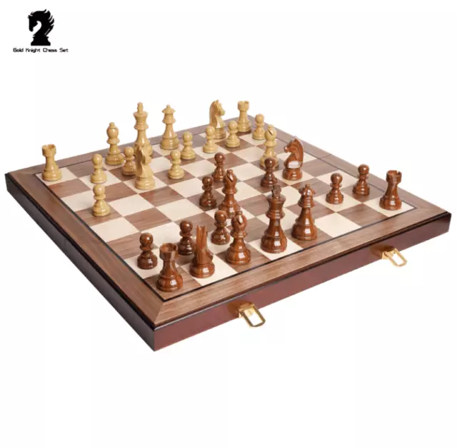 Deluxe 52*52cm Super Large Chess Set Walnut Wooden Timber Oak Folding Chessboard