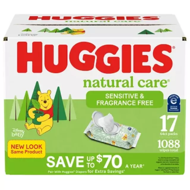 Huggies Natural Care Sensitive, Fragrance Free Baby Wipes, 17 Packs 1088 Ct.
