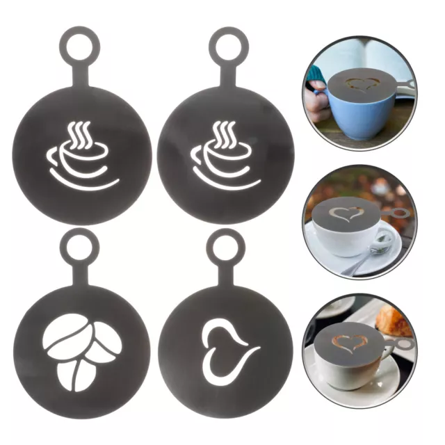 4 Pcs Coffee Latte Mold Stainless Steel Cappuccino Art Templates DIY Tools