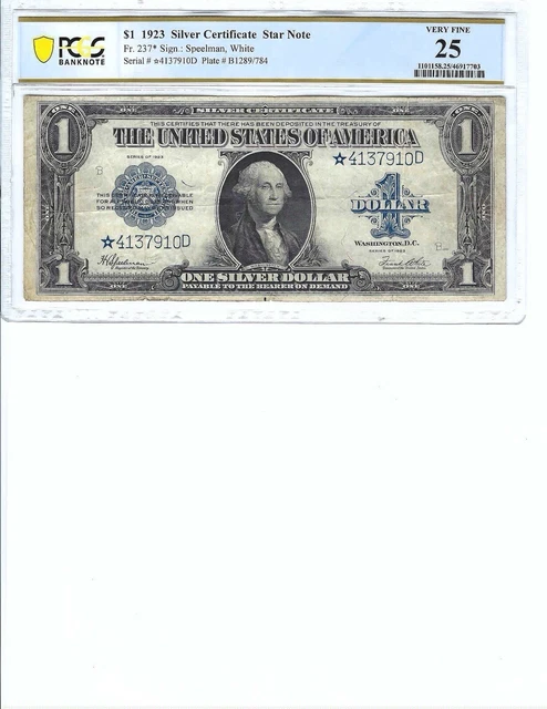 1923 $1 Silver Certificate FR237* PCGS Bnk 20 VF, Star Note!!!