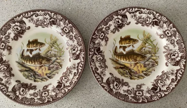 Spode Woodland Fish Set Of 2 Dinner Plates North American Walleye 10.5" Wide