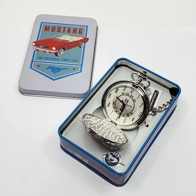 RARE 40TH ANNIVERSARY FORD MUSTANG POCKET WATCH WITH CHAIN  display picture 1