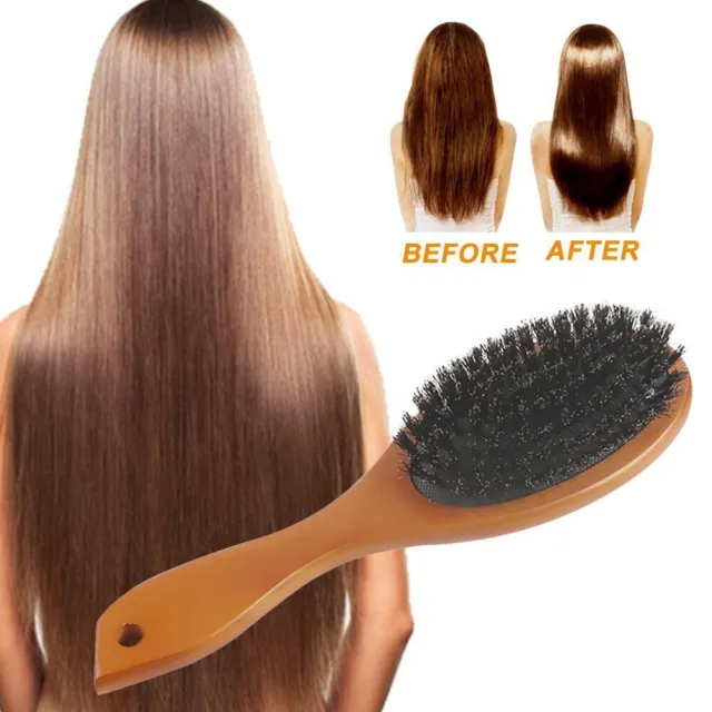 Natural Boar Bristle Hair Brushes，Massage Comb Bamboo Handle Anti-Static Brush