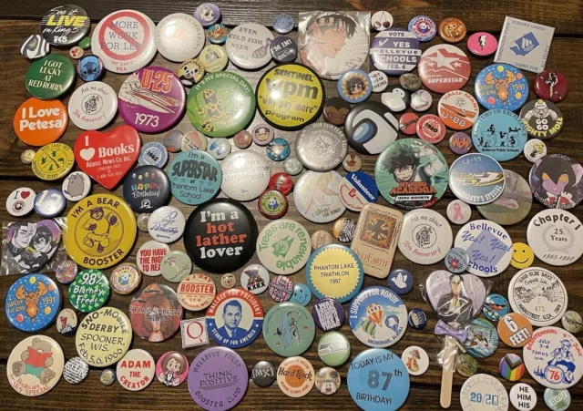 Huge Lot Of Pinback Buttons -Some Vintage Various Mix - Advertising Etc. 1.75 Lb