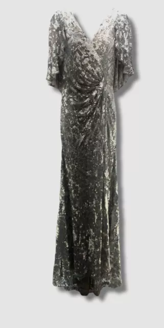 $4675 Jenny Packham Women's Silver Sequined Wrap Cape Back Gown Dress Size 10