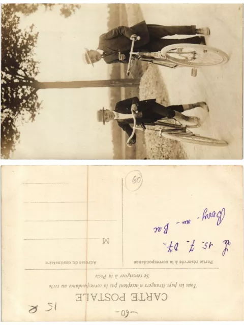 CPA AK carte photo BERRY-au-BAC pere et fils en bicyclette (378130)