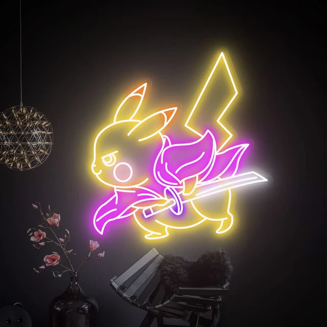 Insegna al neon LED personalizzata Pokemon Samurai Pikachu decorazione arte parete sala giochi camera da letto