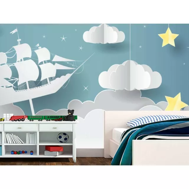 Fotomural Vinilo Infantil 3D Barco Nubes