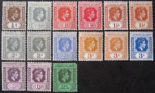 Leeward Islands GVI x 15 for study, fine m/mint. Cat £86.90.