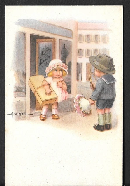 Rara Cartolina Bambini Auguri Firmata Bertiglia