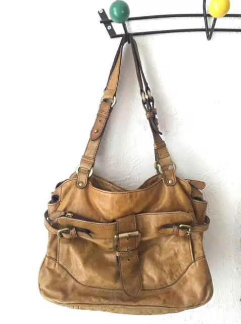 COUNTRY ROAD LEATHER Handbag Shoulder Bag Golden Tan Beige Made in India Boho