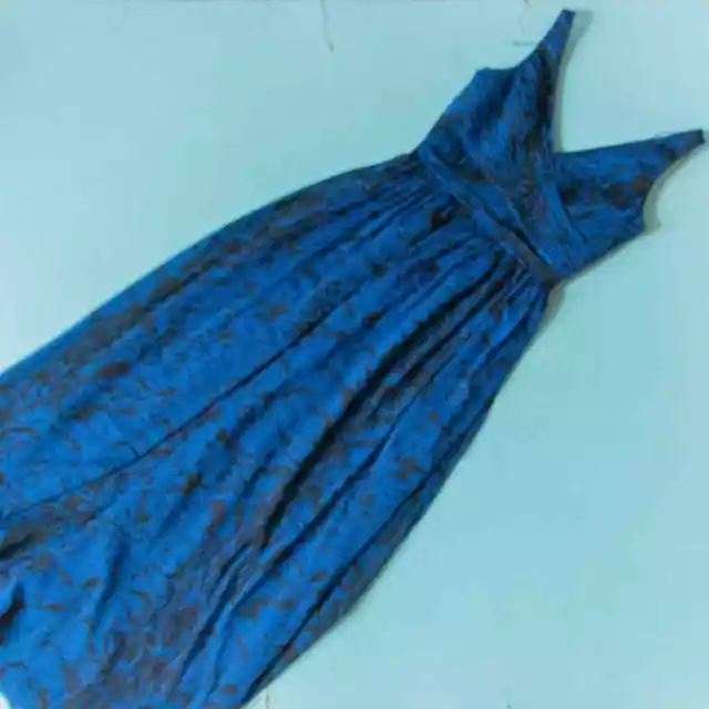 Adrianna Papell Hailey Blue Black Sleeveless Floor Length Empire Gown Sz US 6