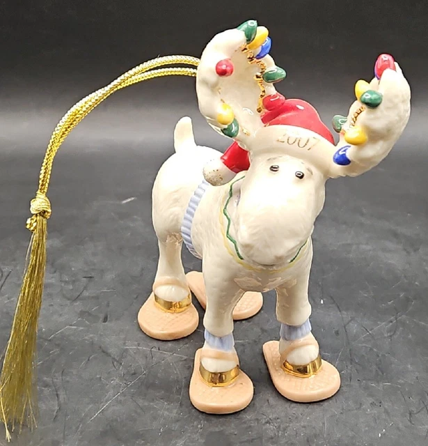 2007 Lenox Porcelain Annual Xmas Ornament Merry Mooseshoes Snowshoes Moose