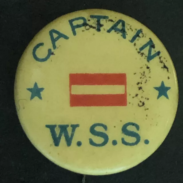 WWI "Captain W.S.S." War Savings Stamps Celluloid Steel Pinback c1917 Scarce