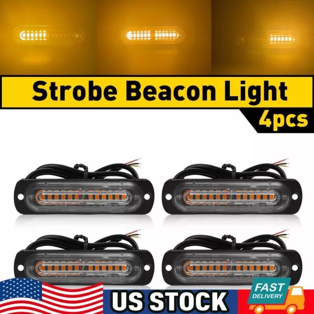 4PCS Amber 12 LED Car Truck Warning Hazard Flashing Beacon Strobe Light Bar