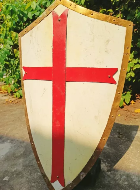 Knight Templar Shield Roman Heater Shield Holy Red Cross Metal Crusader brass