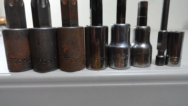 8-CRAFTSMAN/Wright 3/8" dr Torx / Star bit sockets: T55, T50, 6mm, 6mm, 6mm, 5mm