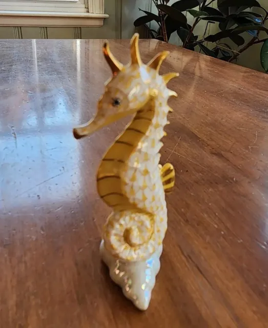 Herend Seahorse on Scalloped Shell Butterscotch Yellow Figurine Flawless